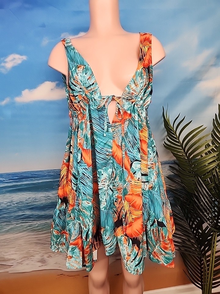 Nwt CUPSHE Floral Print Cover Up V-Neck Blue Orange Size Medium