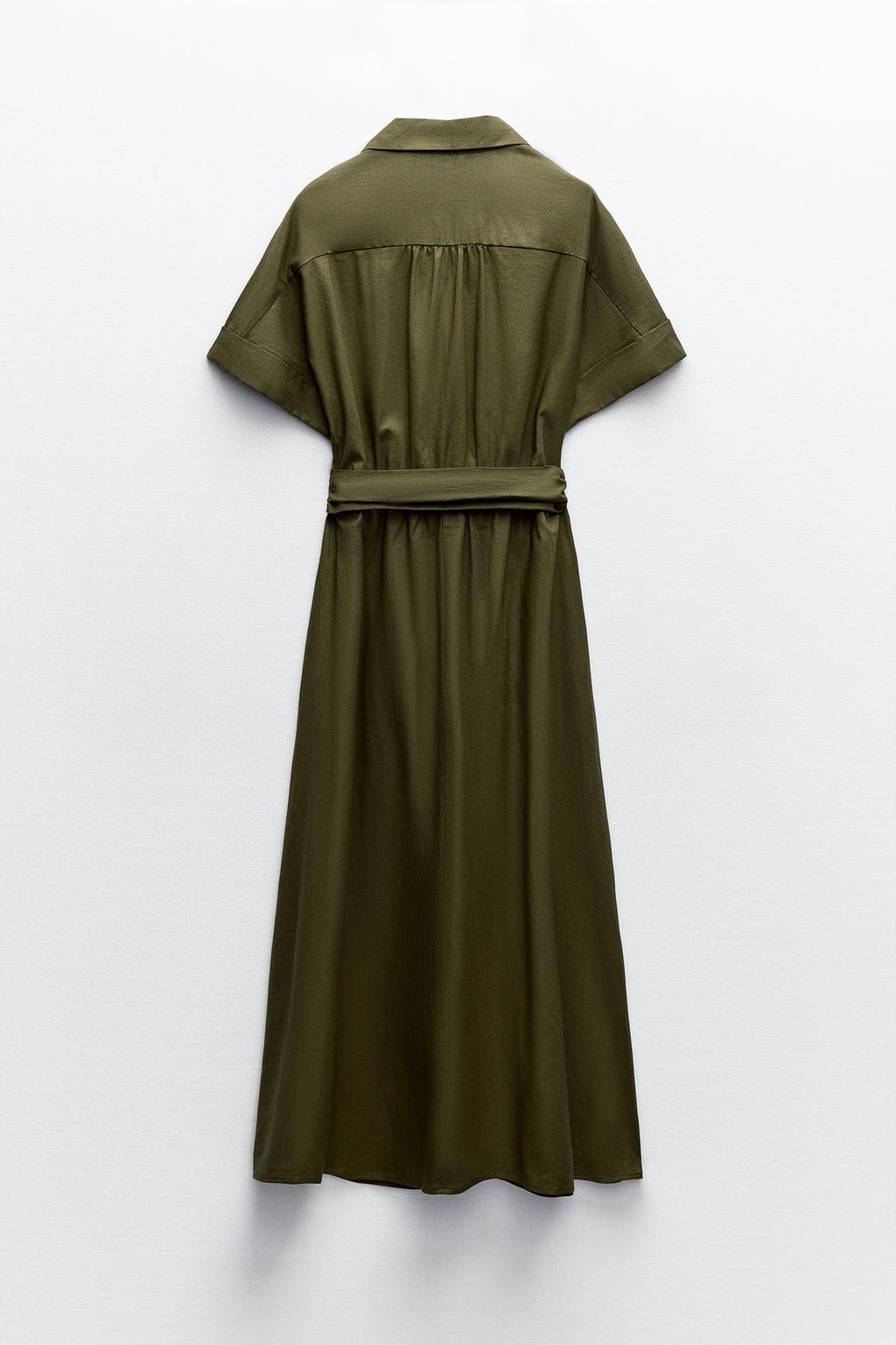 NWT_ZARA ss24 LINEN BLEND MIDI SHIRTDRESS Mid khaki | 8372/101_XS-2XL