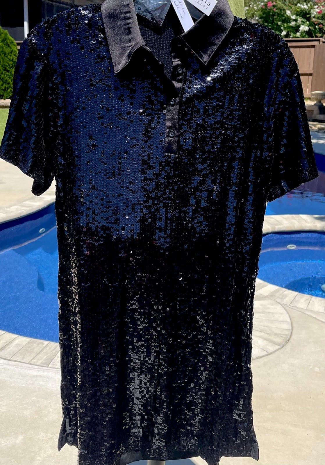 Alice + Olivia Treva Black Sequined Polo Mini Dress Sz S NWT $595