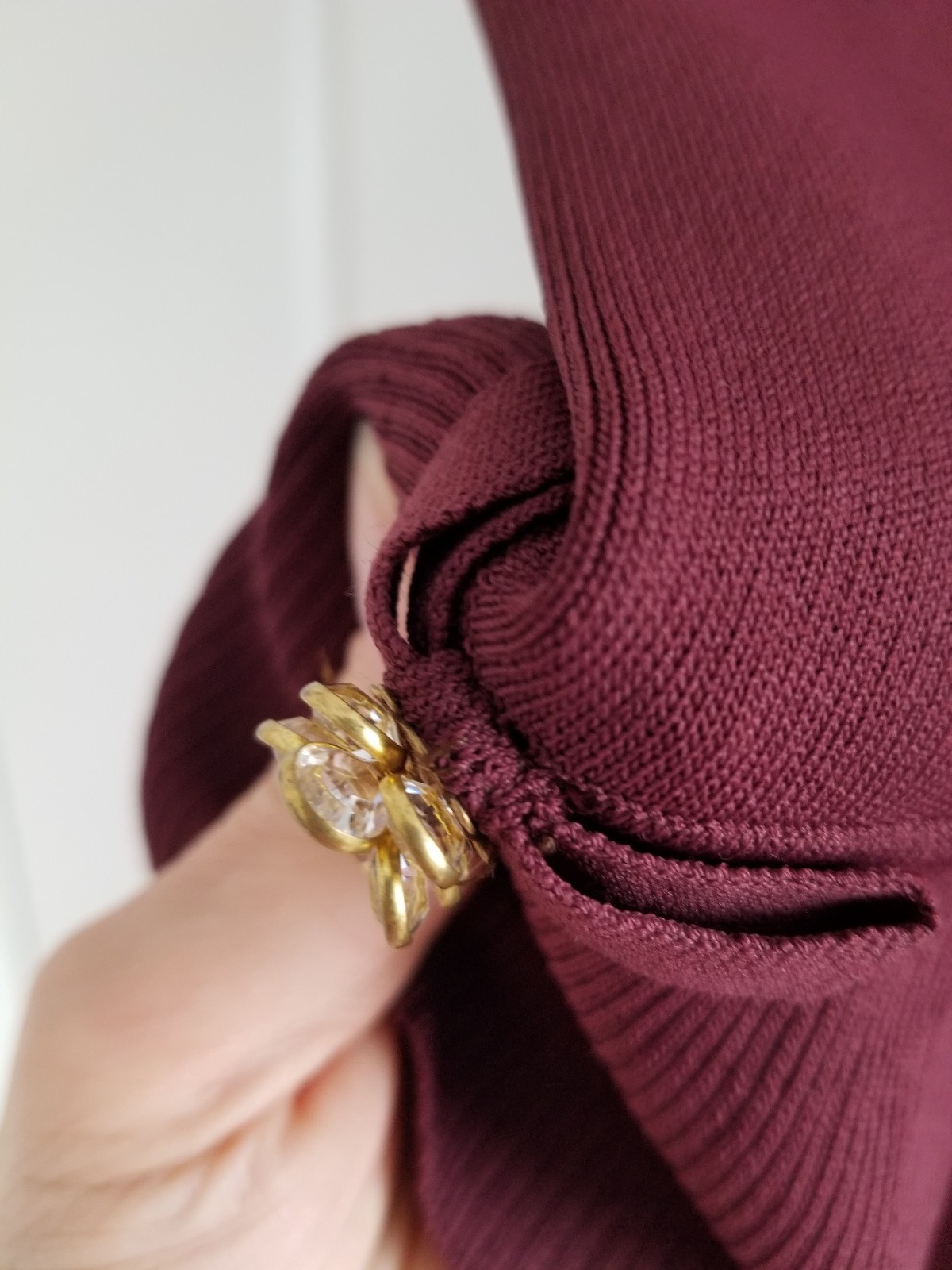 Ted Baker Zadi Midi Dress Knitted Bodice Burgundy Red Long Sleeve Size UK 12 / 3