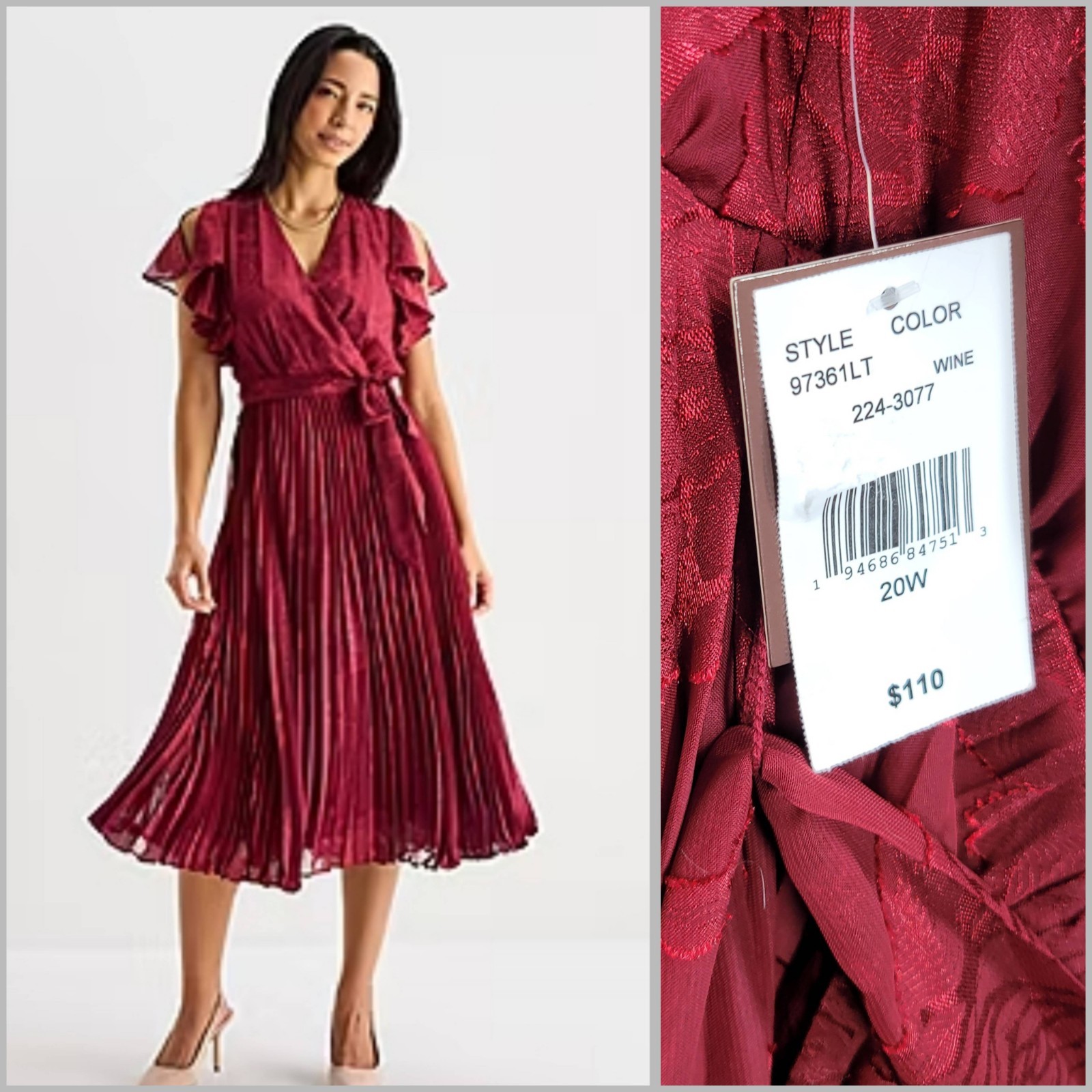 NEW Melonie T Wrap Party Dress Plus 16W Pleated Skirt Layered Burgundy Red Maxi