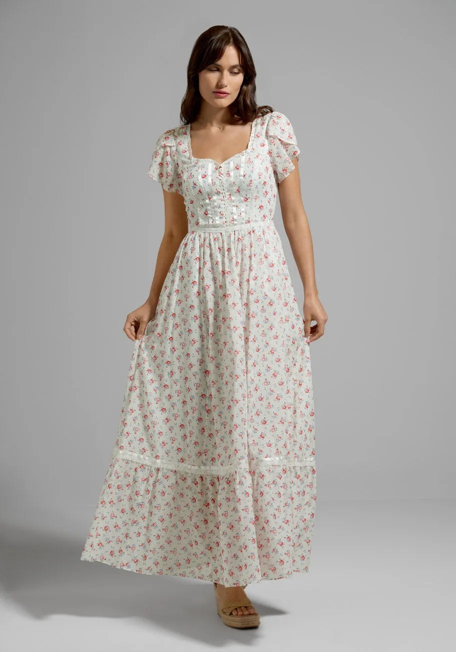 Gunne Sax ModCloth Pure Poetry Maxi Dress White Prairie Corset Size 12 Large NWT