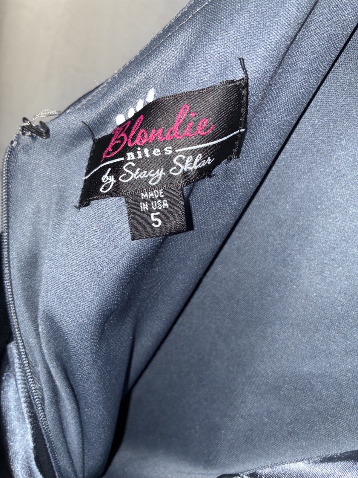 Blondie Nites by Stacy Sklar Blue Satin Gown – Size 5, One-Shoulder Mermaid Fit