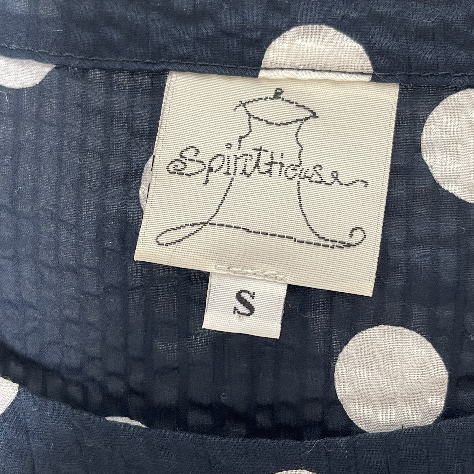 Spirithouse 3/4 Sleeve Polka Dot Lagenlook Semi Sheer Dress Sz Small Navy White