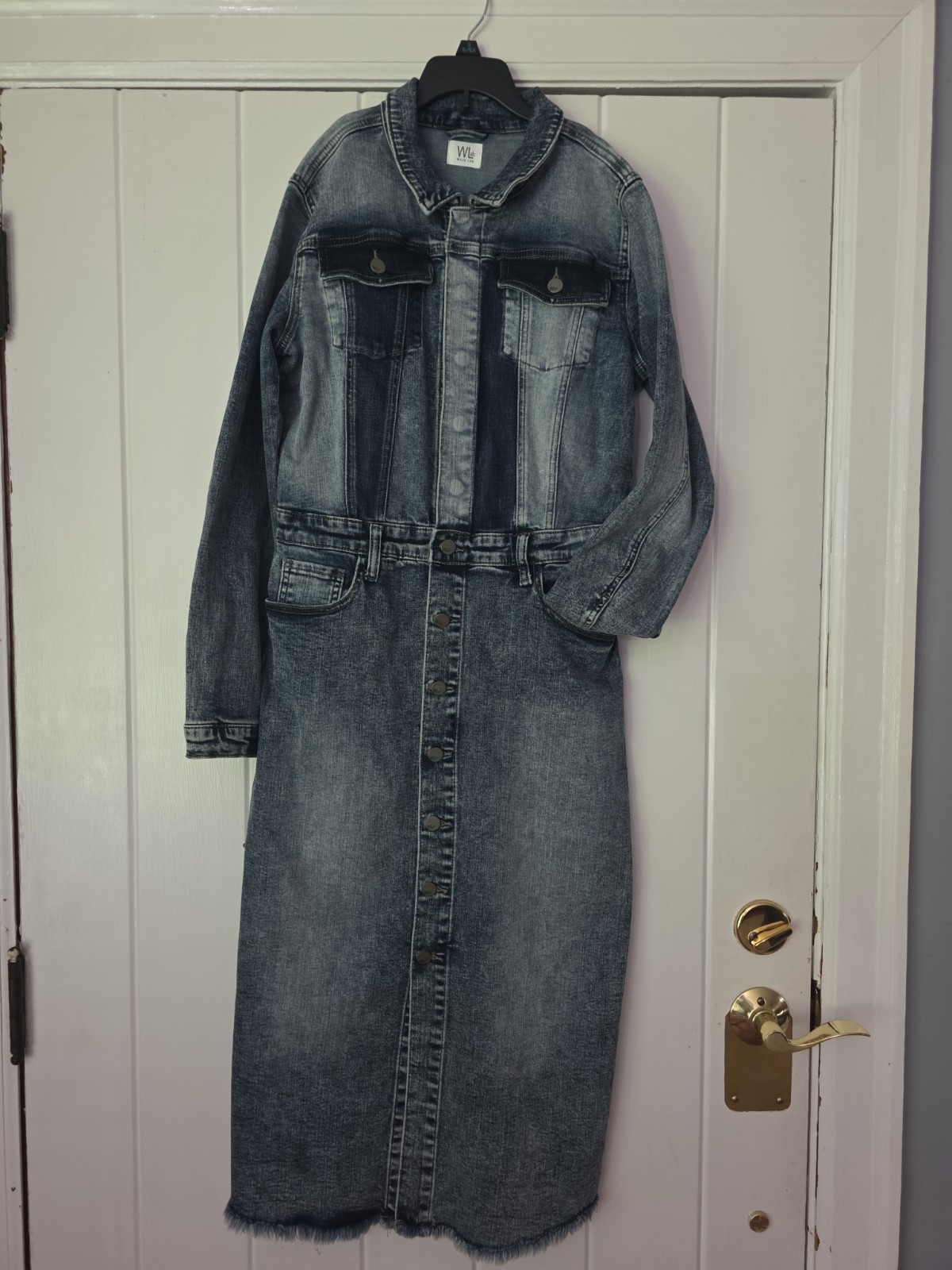 Wash Lab Denim Shirt Dress Womens Small Blue Belted Long Sleeve Midi Pocket