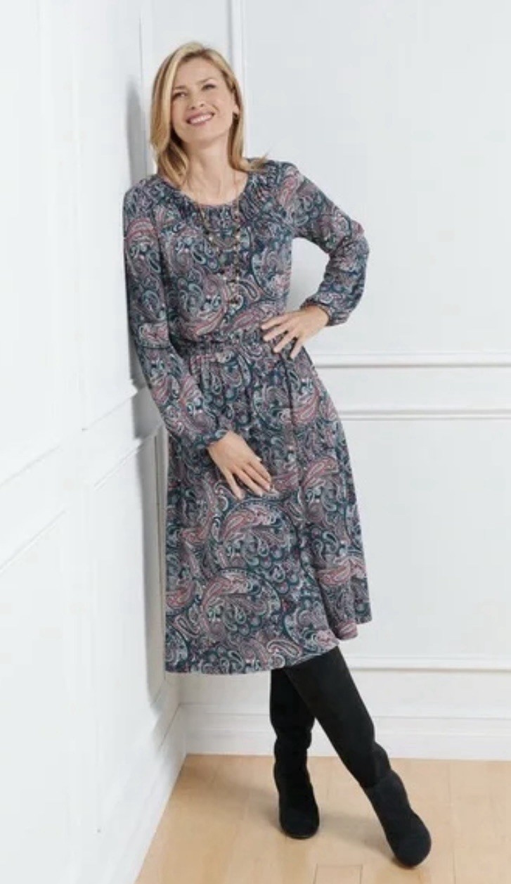 NWT Talbots Women’s Size PXL Teal Paisley Polyester Blend Fit & Flare Dress