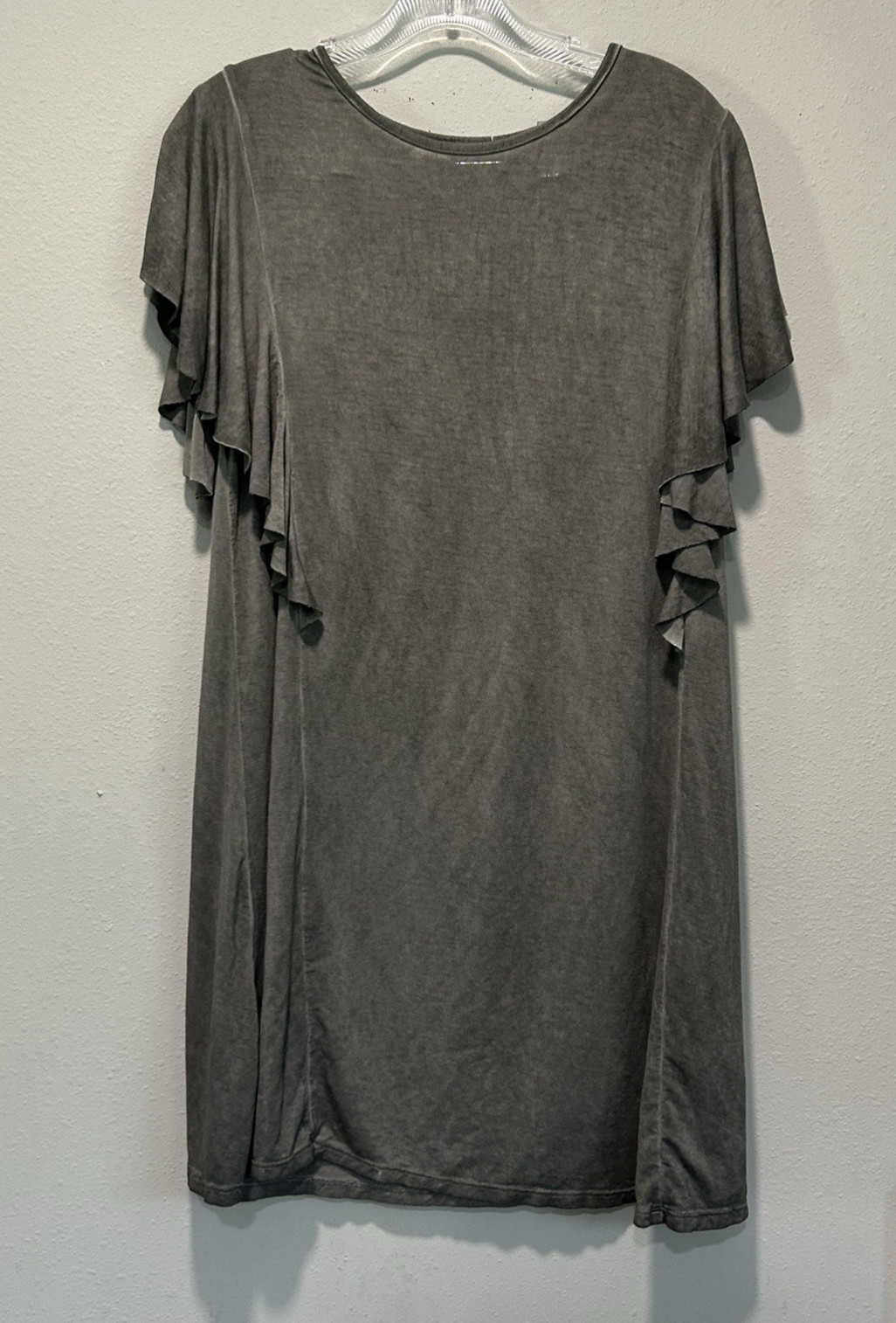 Umgee Womens Dress Small Gray Ruffle Sleeve Stretchy Breathable Lightweight