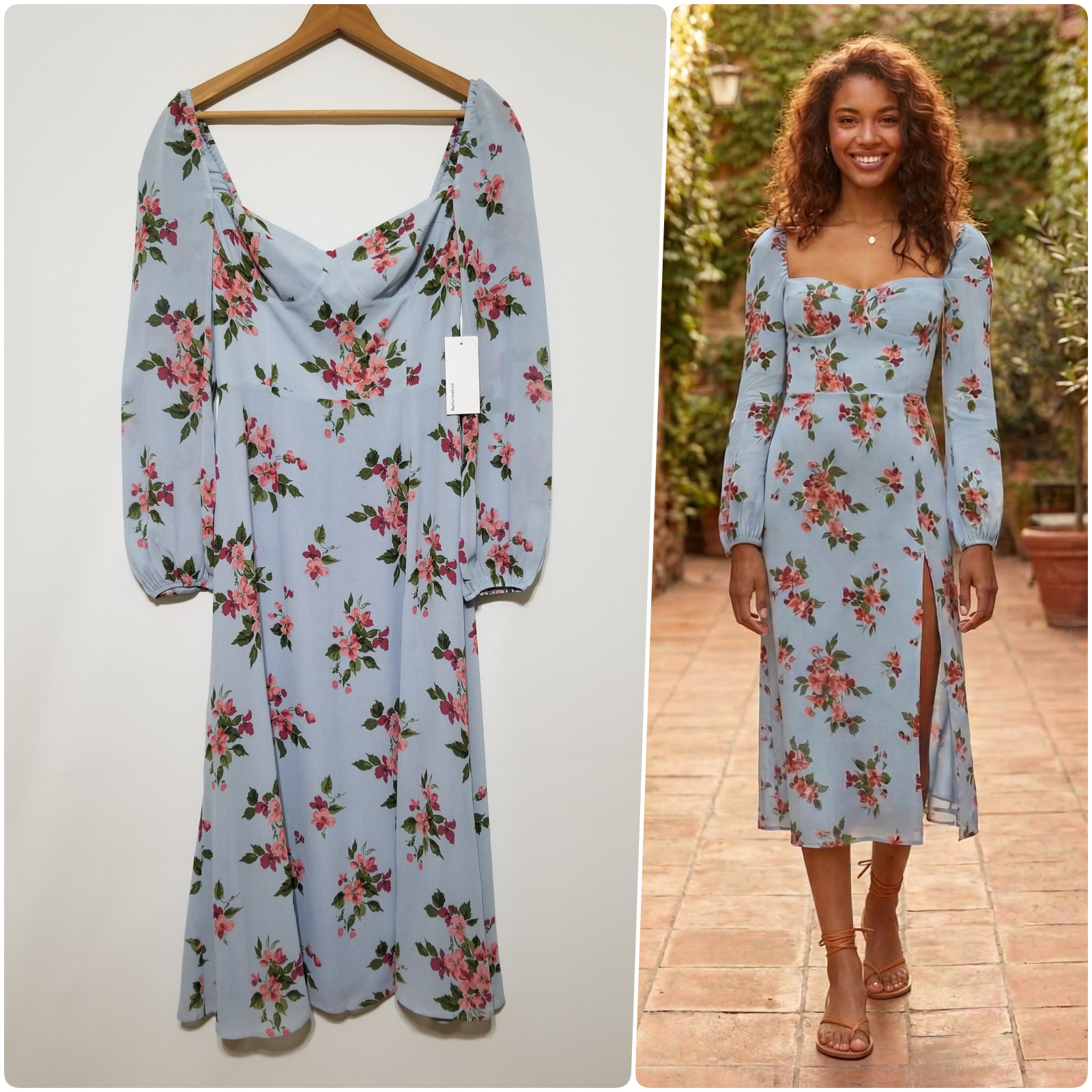 NWT Reformation Shelby Floral Midi Dress in Blue Size 4, 6, 10, 12 $248