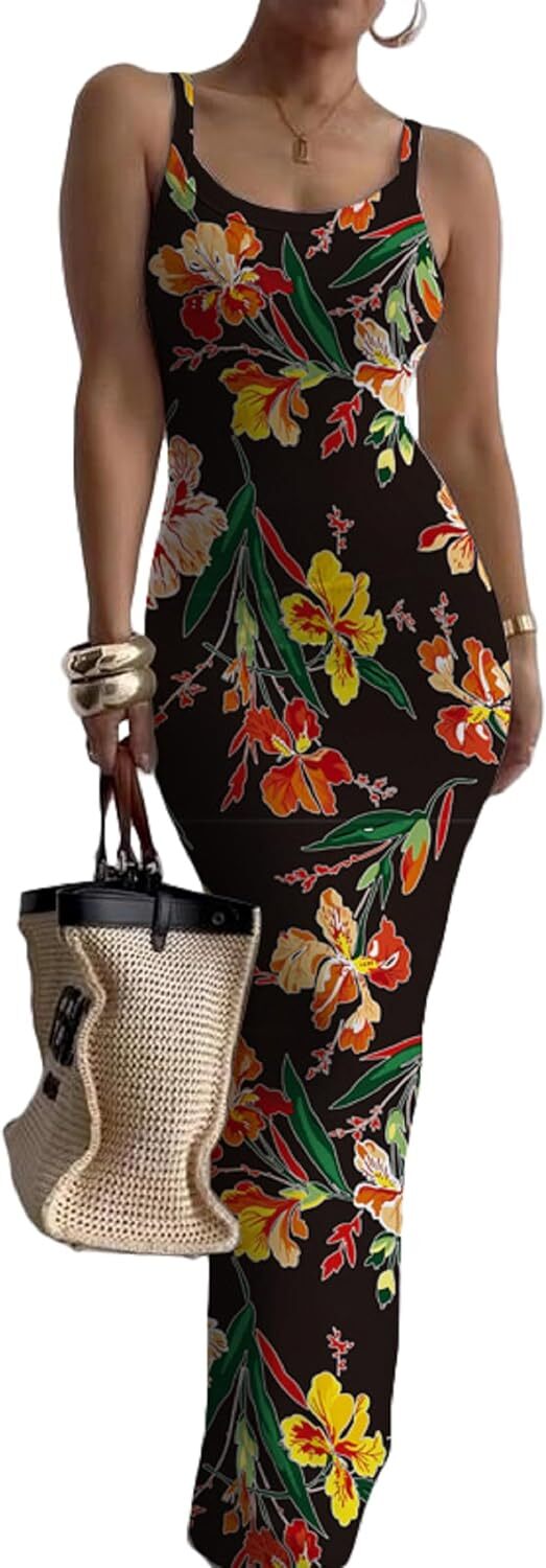 Summer Bodycon Maxi Dress Sleeveless Casual Slim Fit Long Dress for Women 2025
