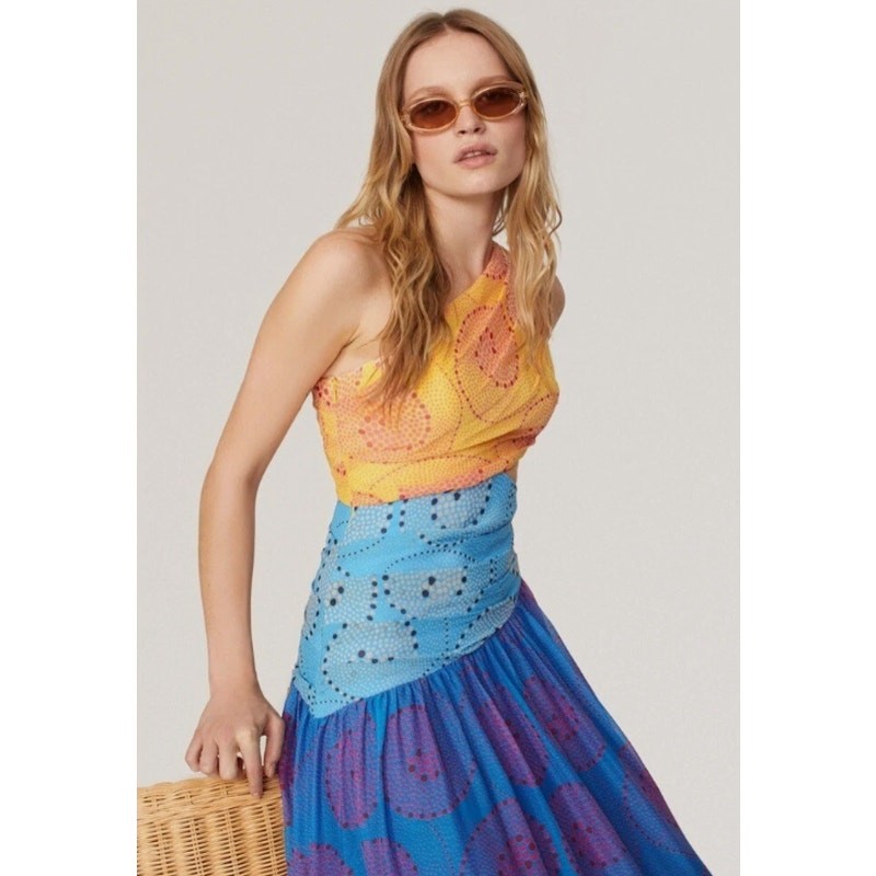 NWT STAUD Ashlyn One Shoulder Cutout Maxi Dress Multicolor Size 0