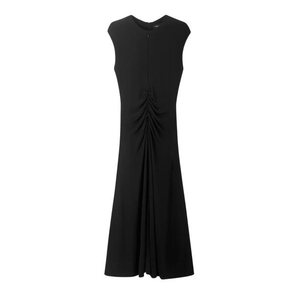 ME+EM Black Fluid Crepe Jersey Ruched Zip Front & Back Midi Dress 10 US = 14UK
