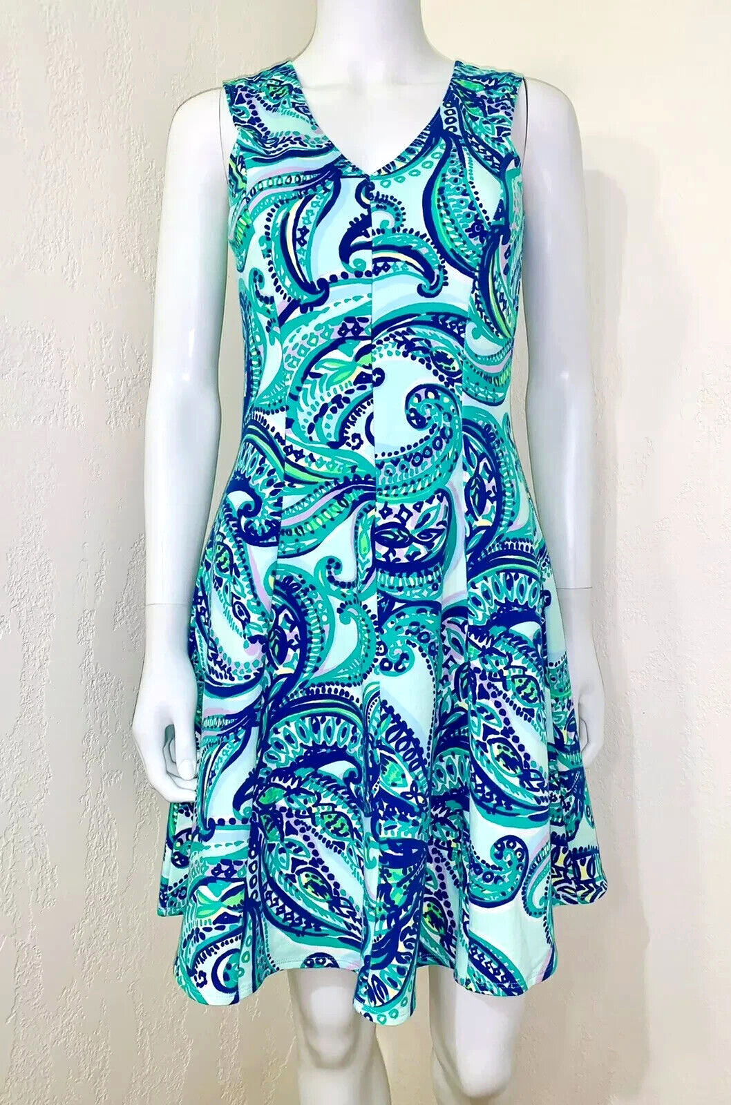 Lilly Pulitzer Dahlia Poolside Blue Keep It Current Terry Fit Flare Dress M