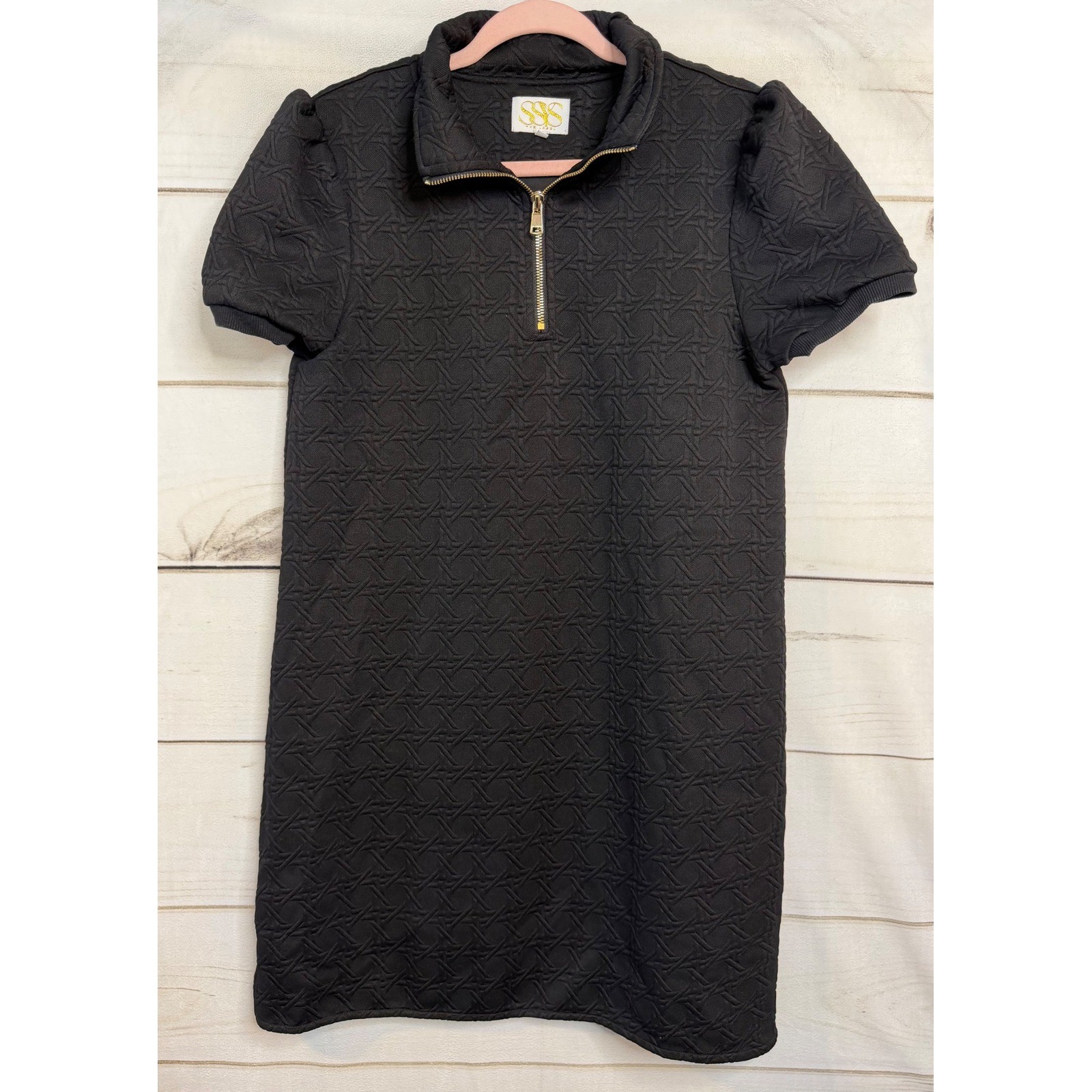 SSYS The Label Black Quilted Mini Dress Quarter Zip Puff Sleeve Womens Size S