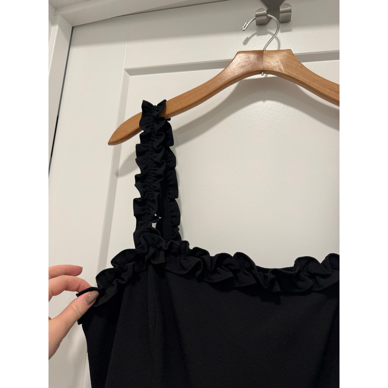 CHELSEA28 Black Ruffle Trim Square Neck Pocket Crepe Pant Jumpsuit 14 Nordstrom