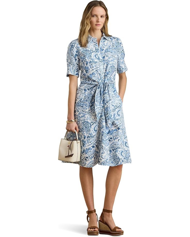 Lauren Ralph LaurenPaisley Tie Front Linen Shirtdress NWT / Size 8