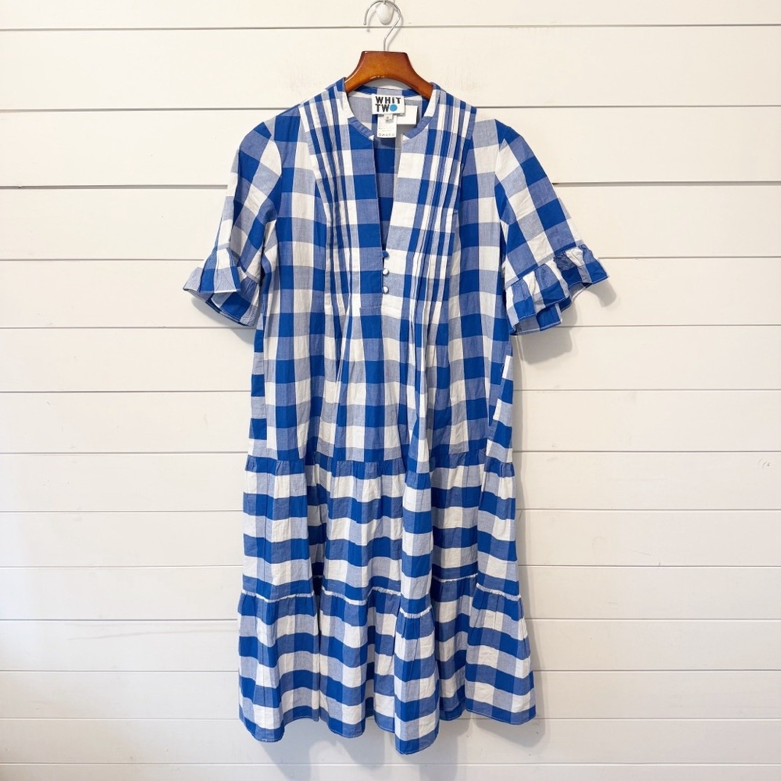NWTs WHIT TWO ~ Anthropologie | Gingham Tiered Blue/White Midi Dress Size Small