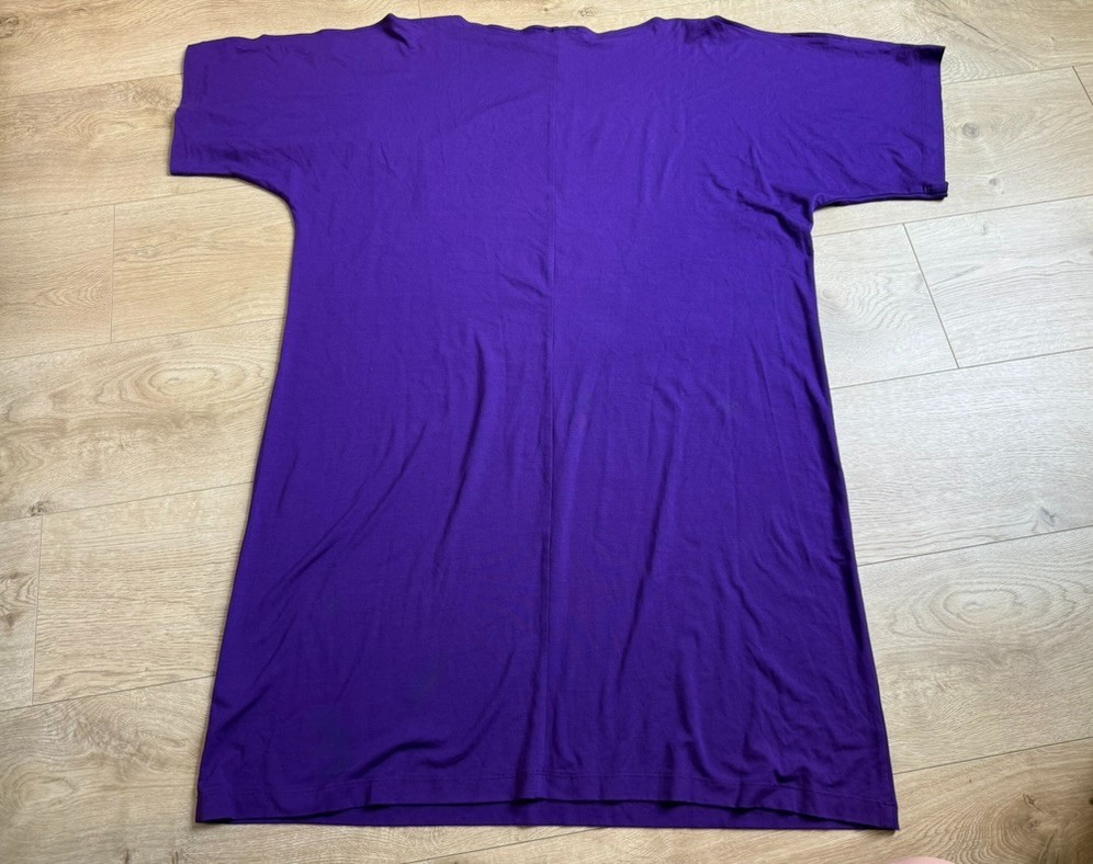 EUC Eileen Fisher cold shoulder short sleeve stretch t-shirt dress purple size L