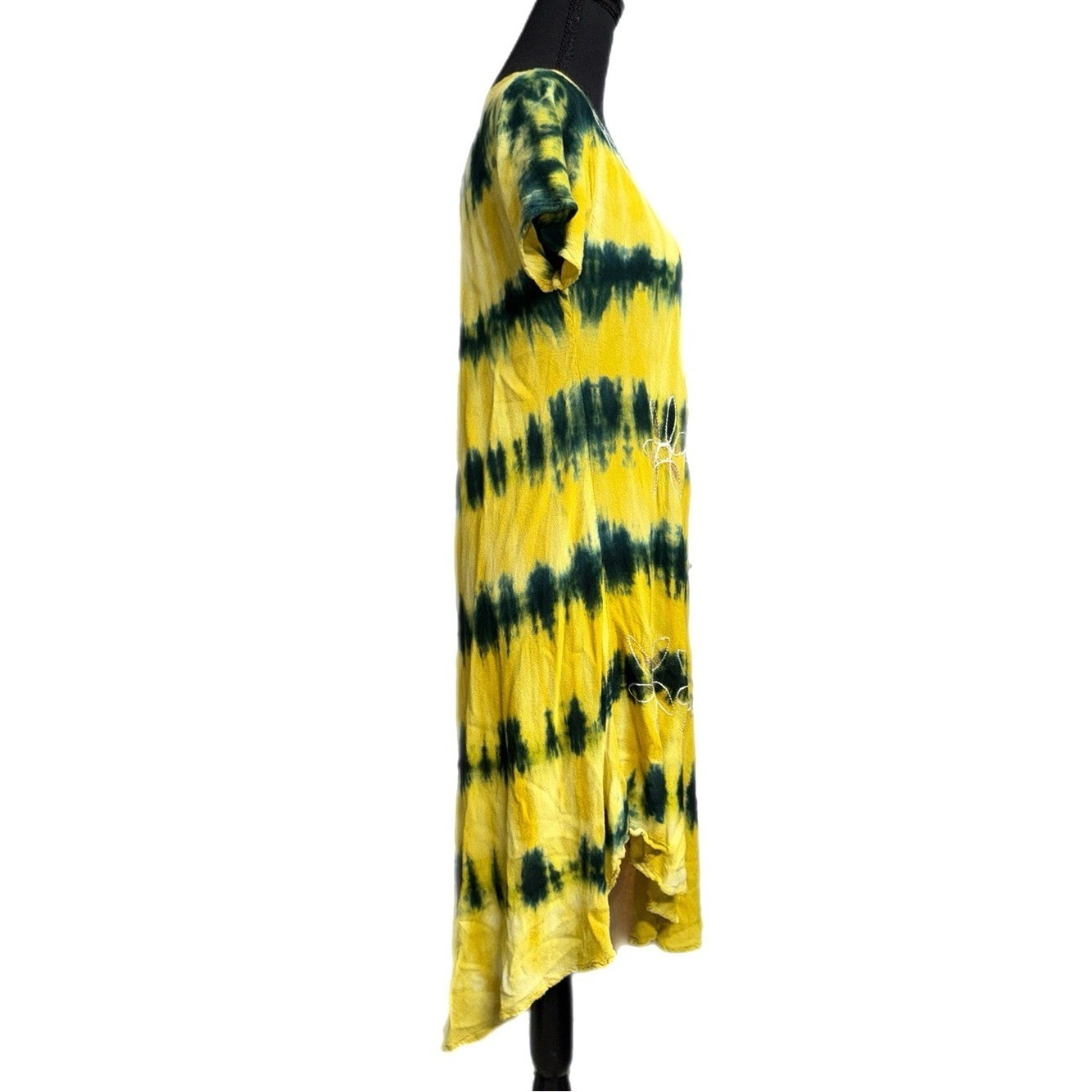 Jessica Taylor – Yellow & Green Tie‑Dye Embroidered Dress – Size Large
