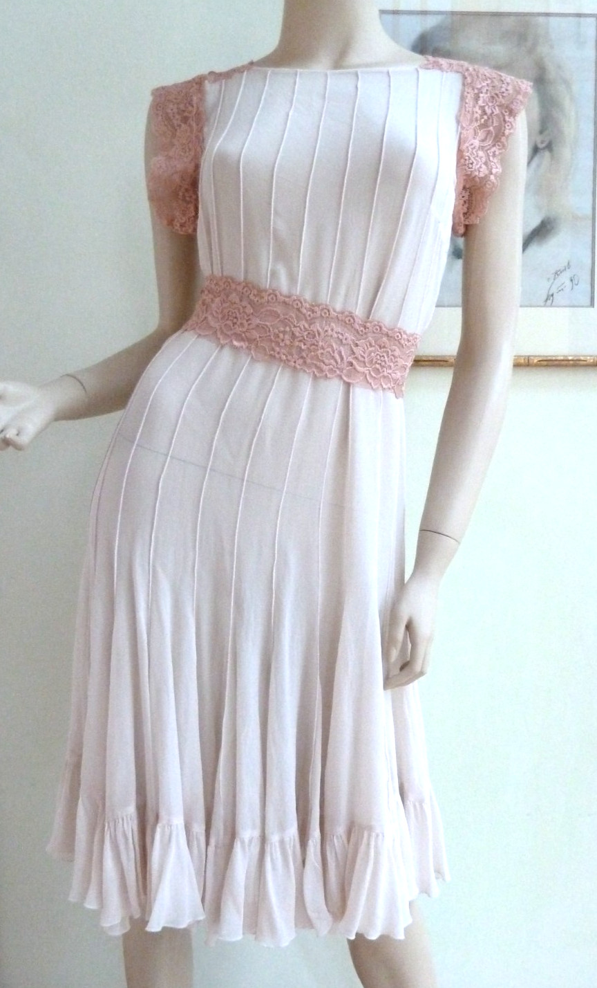 Womens Dress Silk Chiffon Size 6 Midi Blush Pink Lace Trim Tulip Skirt (no slip)