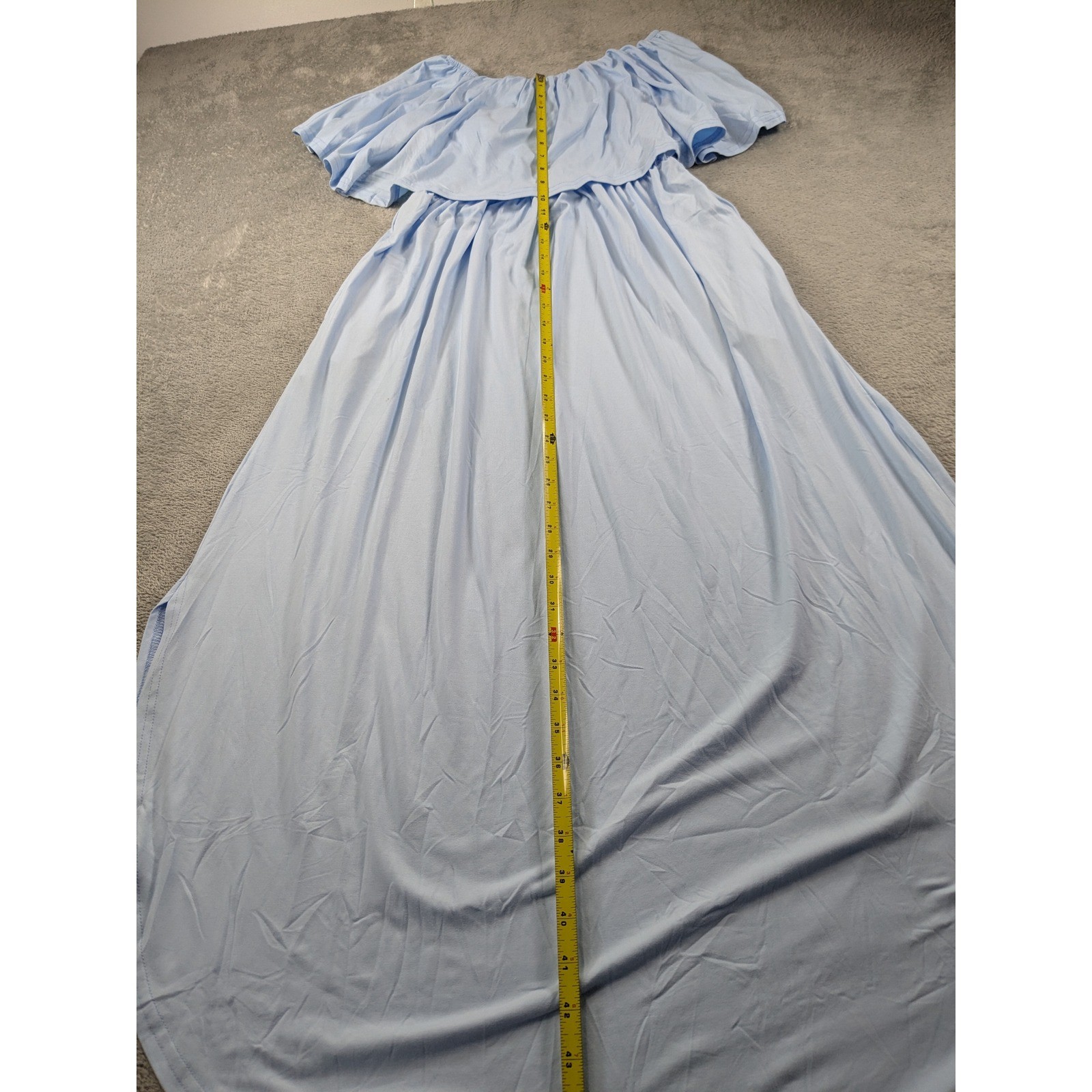 Auselily Light Blue Off The Shoulder Ruffle Maxi Dress Smocked Waist Size M NEW