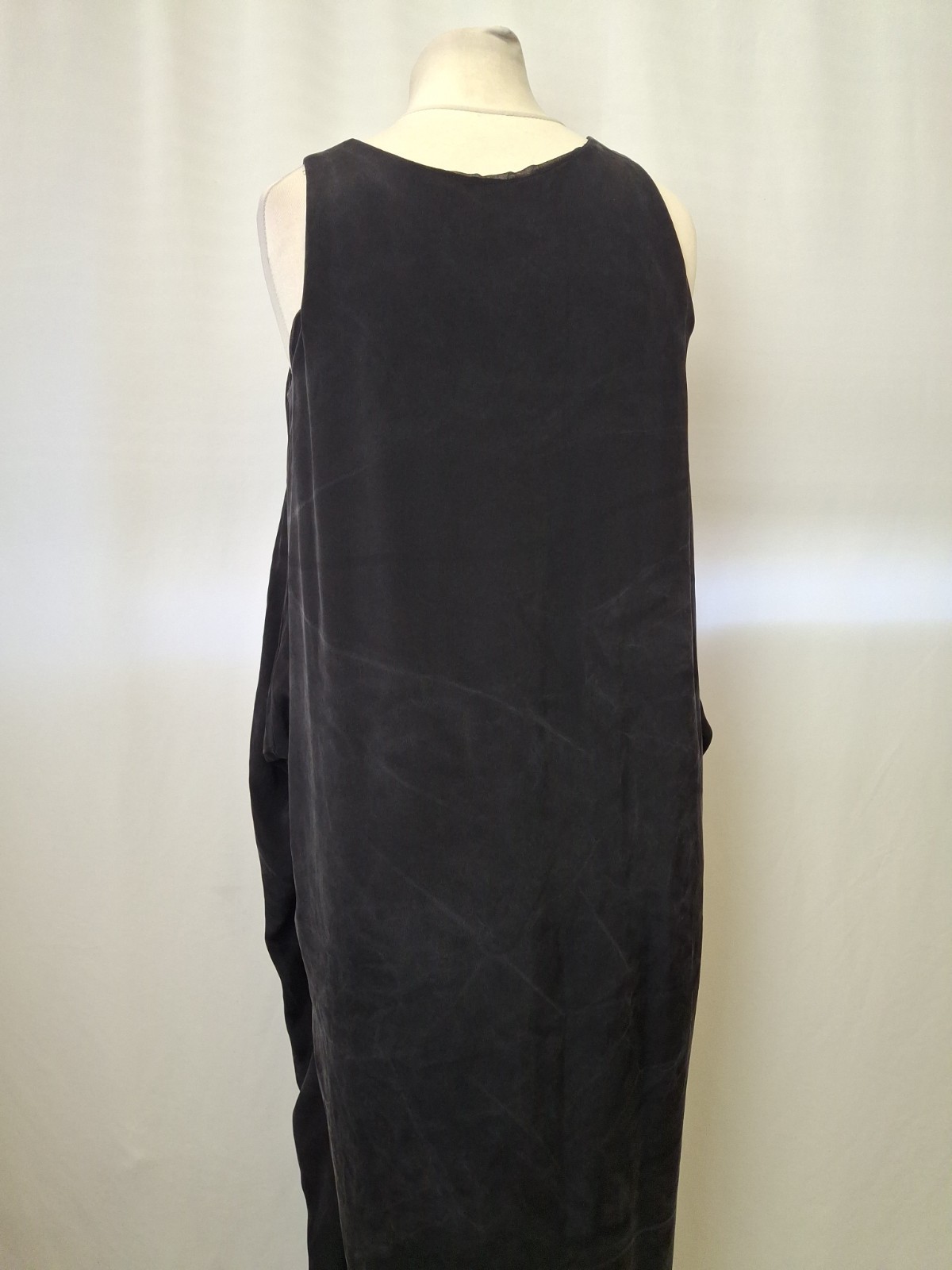 Nomad 100% SILK black lagenlook maxi dress loose voluminous silhouette UK12