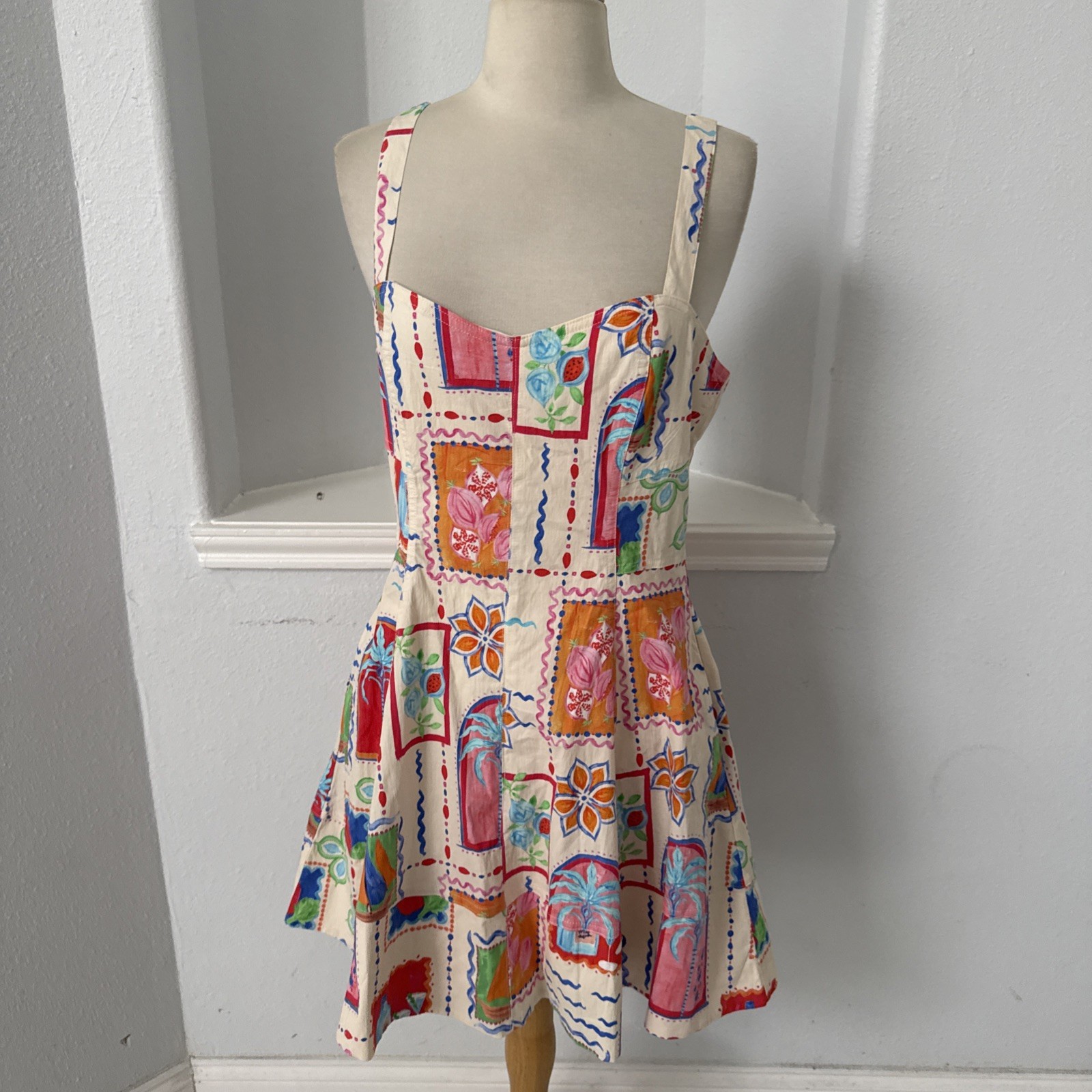 Avec Les Filles Mini Dress Womens 8 Boho Whimsical Festival Art Tropical Coastal