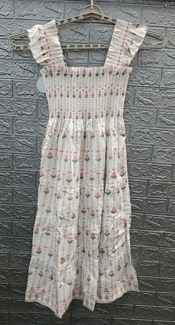 New Hill House Ellie Nap Dress in Multicolor Smocked Midi Ruffle L