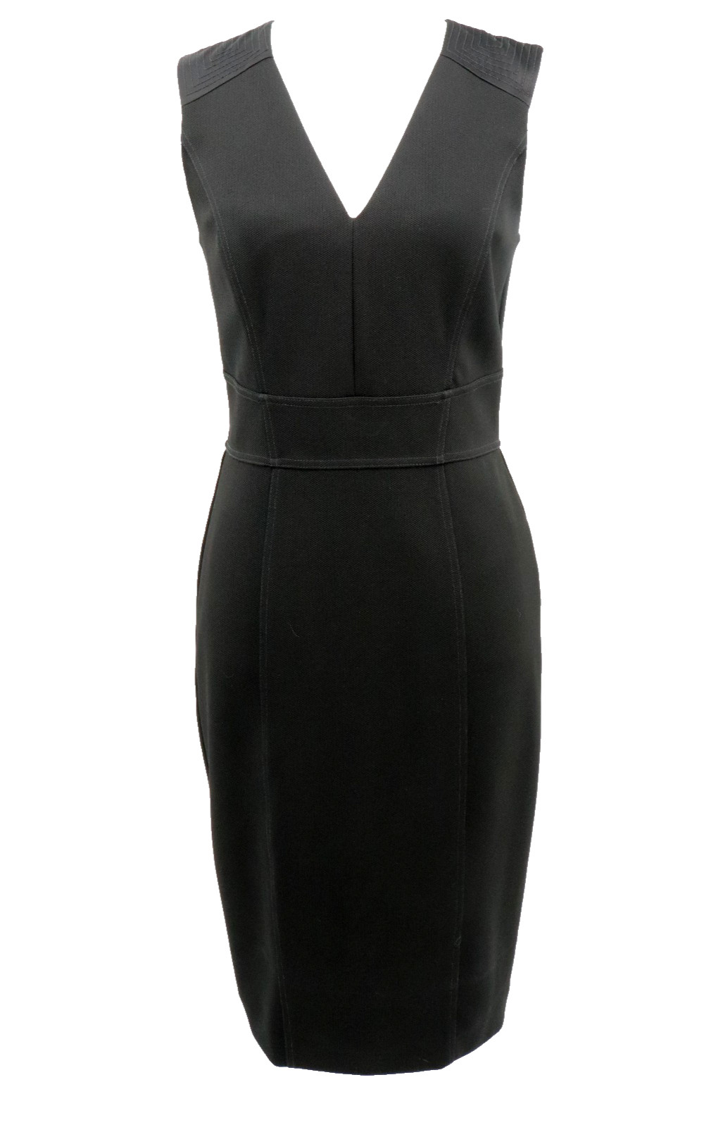 WHBM Sheath Satin Trim Midi Dress Womens Sz 6 Black Sleeveless Career Casual New