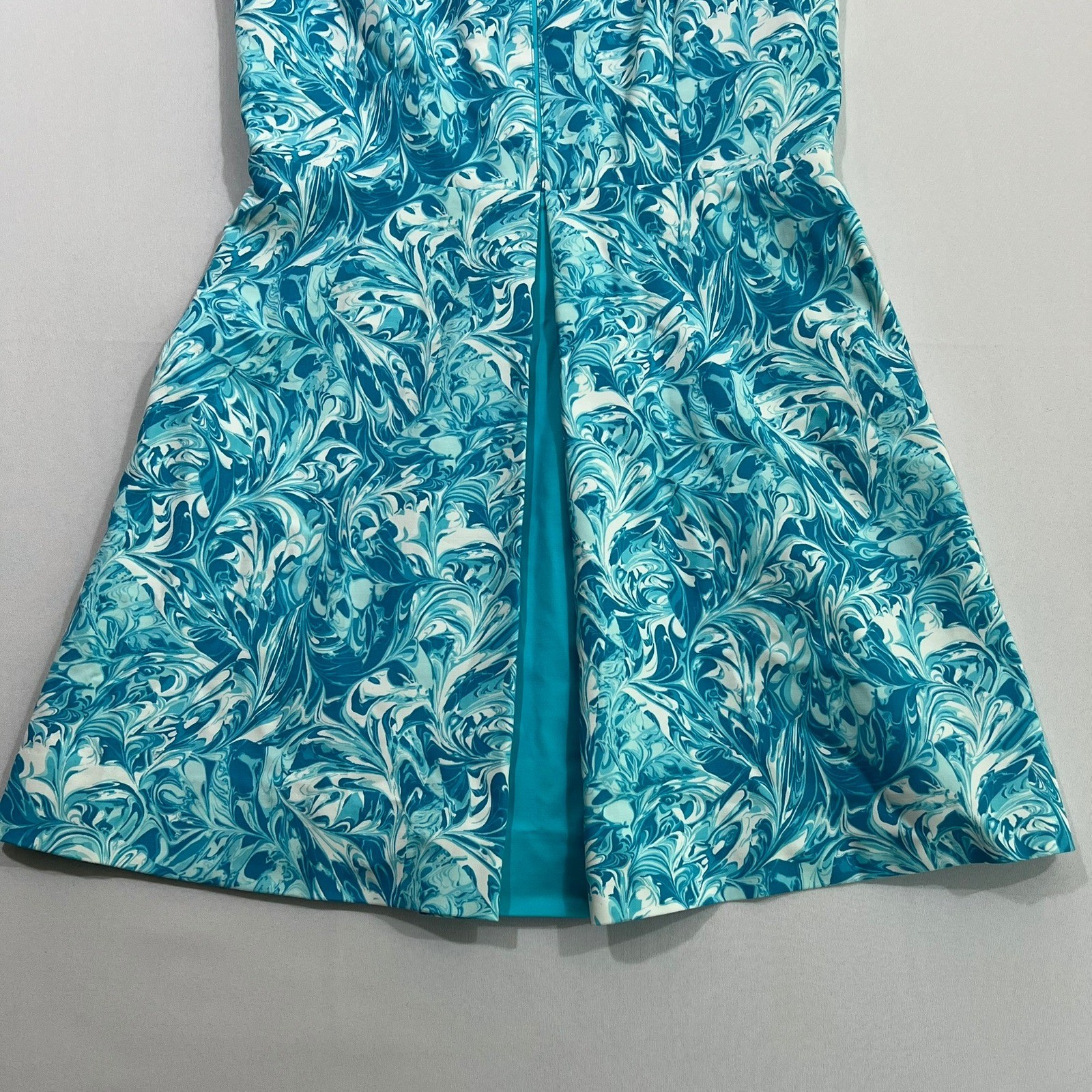 Michael Kors Dress Marble Swirl Print Sleeveless Fit Flare Blue Womens 6P