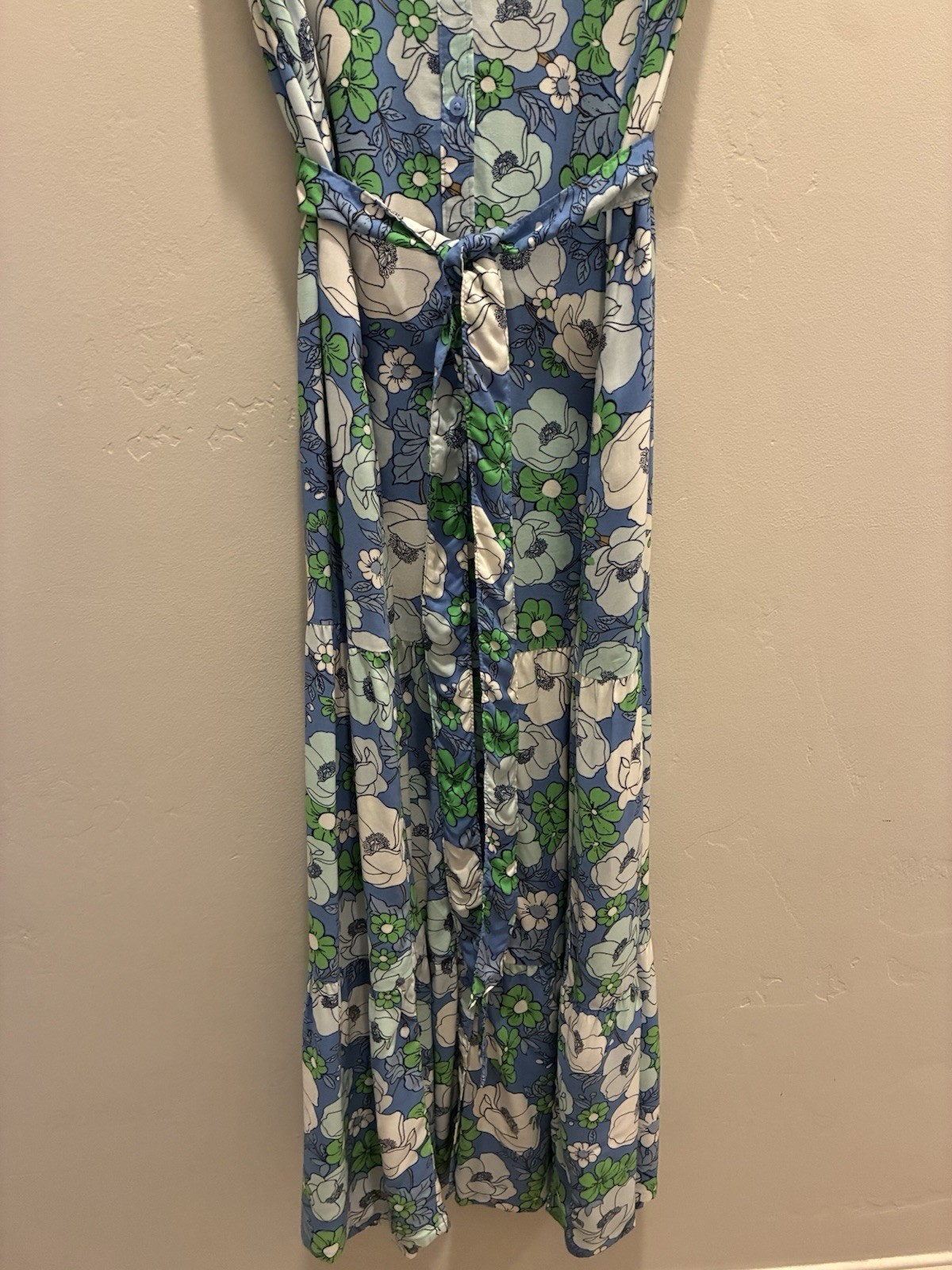Croft & Barrow Blue/Green/White Floral Shirt Maxi Dress M Sleeveless Tie Belt
