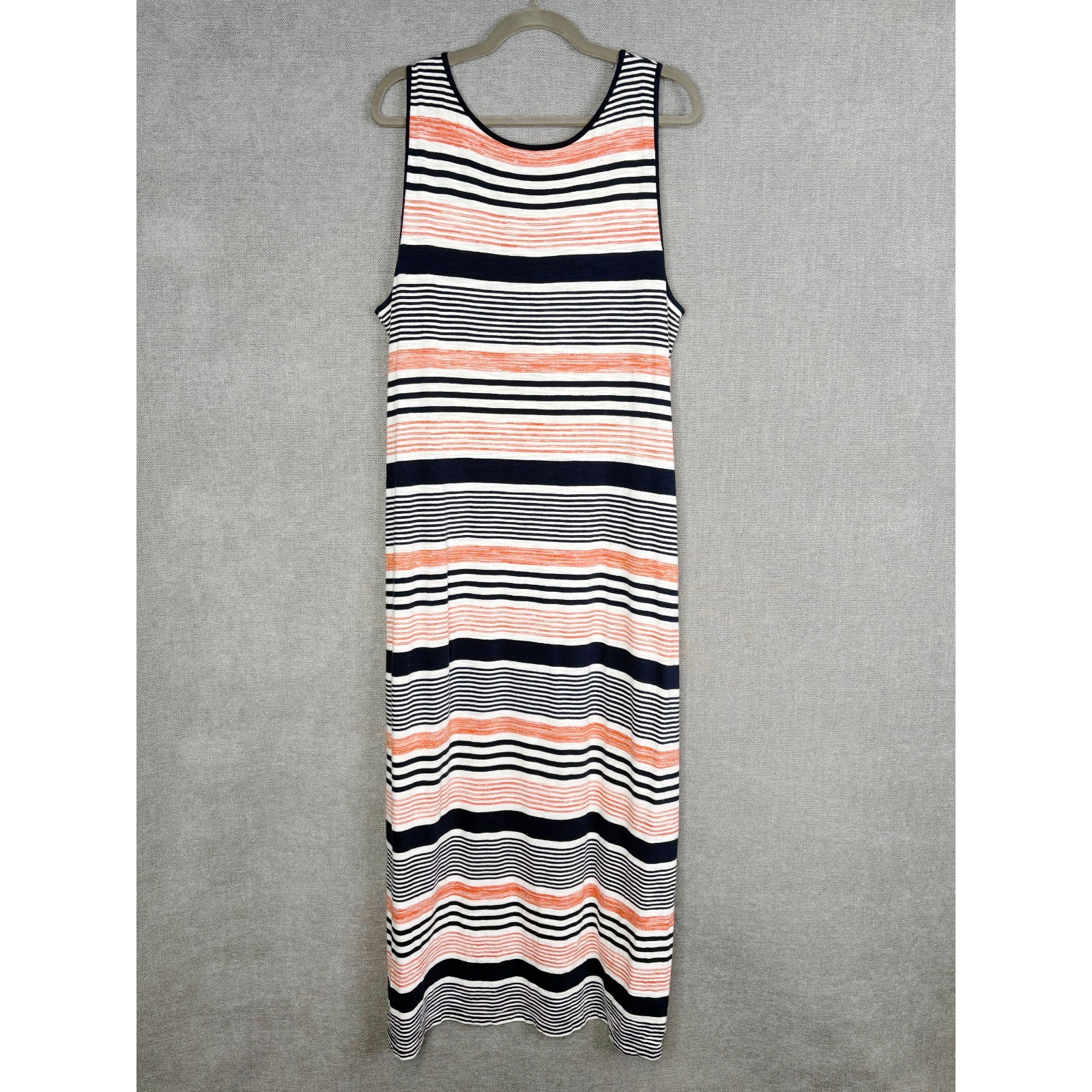 Talbots Dress Womens Extra Large Blue White Orange Striped Maxi Tasseled Beachy