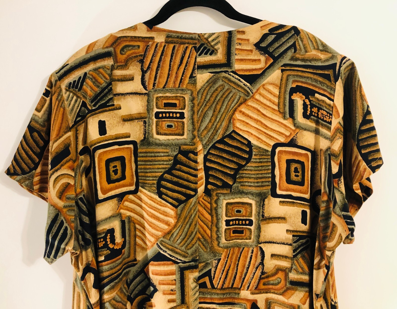 vtg 80s MPH Tribal Aztec Shift Maxi Dress Sz 2X Rayon Short Sleeve