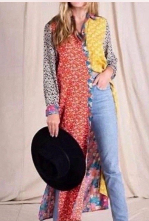 Natural Life Floral Maxi Dress Medium Boho Summer Hippie Duster Size L