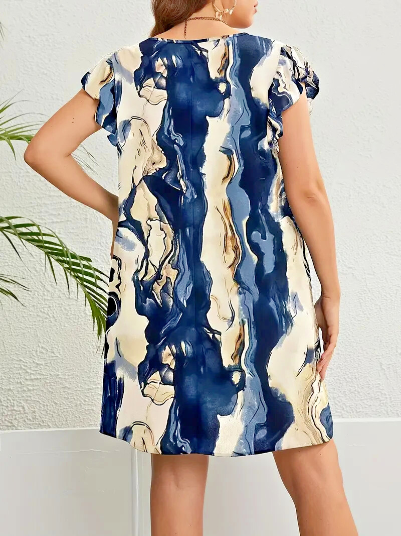 Plus Size 3XL Flutter Sleeve Dress – Flattering Silhouette ✨New & Free Shipping