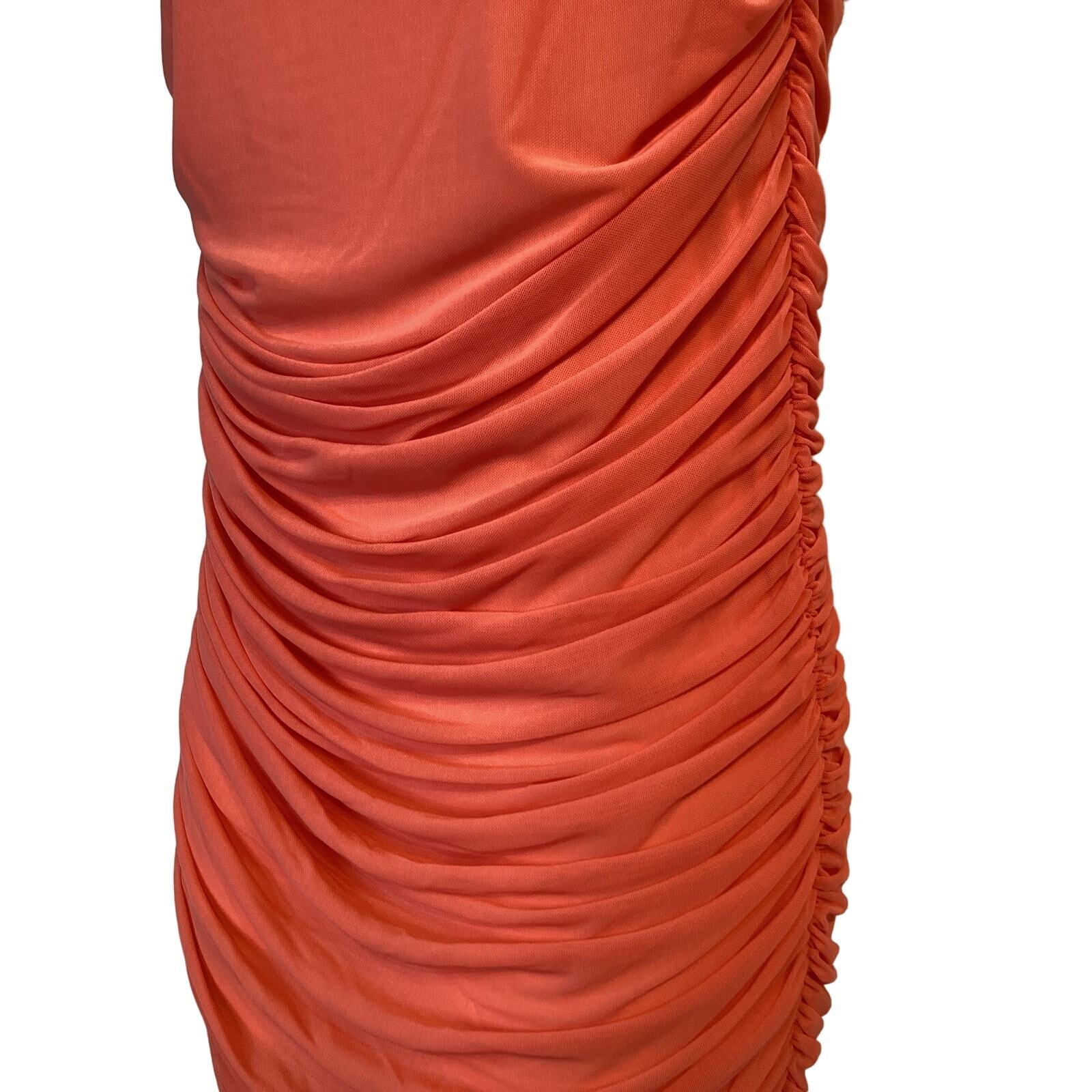 Venus Ruched Mesh Fitted Bodycon Maxi Dress Coral L