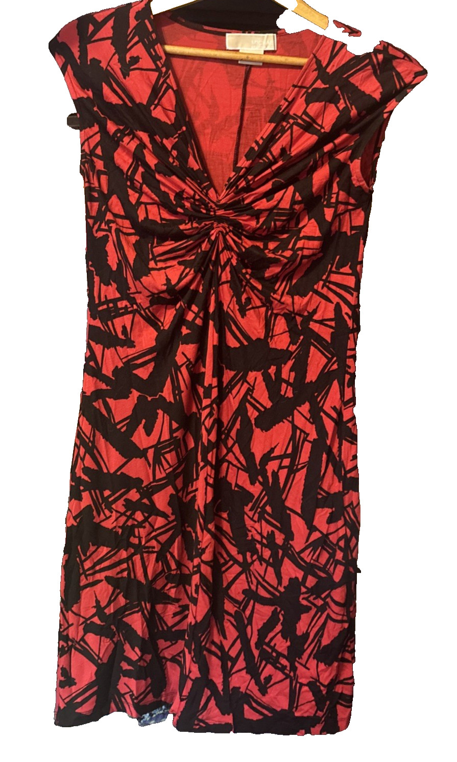 Michael Kors Red Blaze Petite Dress Red Black Abstract Front Synch Petite Small
