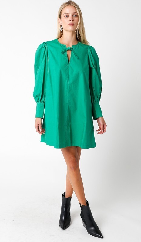 Olivaceous keyhole green dress with 3 button cuff