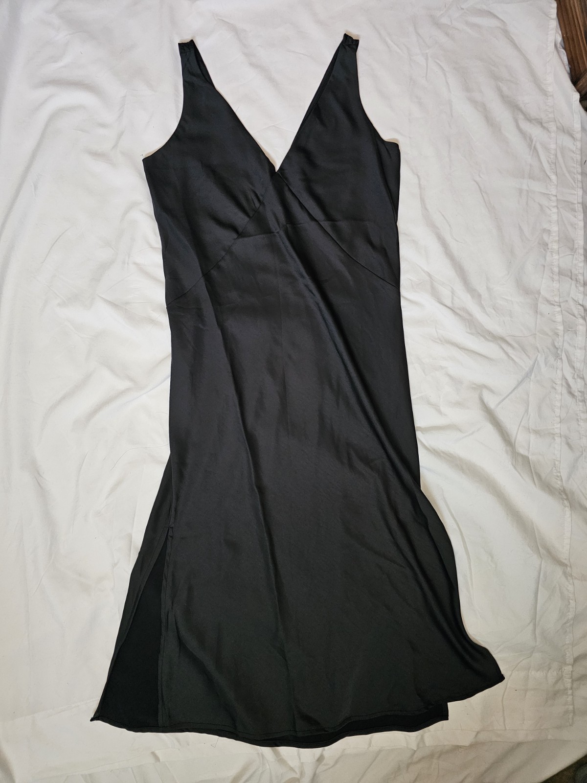 A New Day Size Small Sleevless Black Slip Dress Evening Dress Side Slit V Neck S