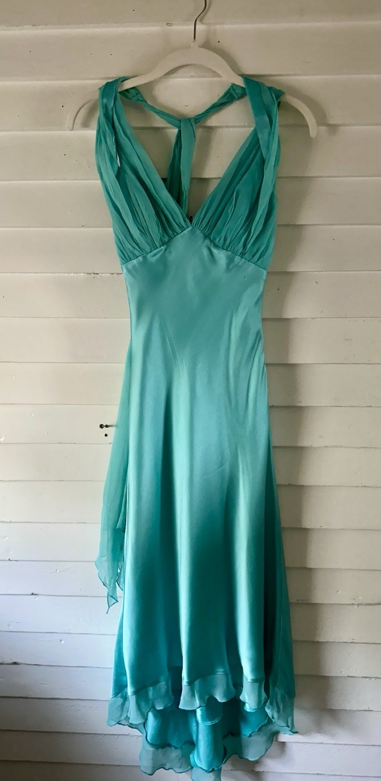 Vintage Y2K Cache Fairy Mermaid Turquoise Teal Midi Bias Cut Dress Size 2