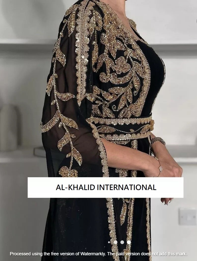 BLACK Stylish Georgette New Moroccan Dubai Kaftan Abaya Farasha Dress Long Gown