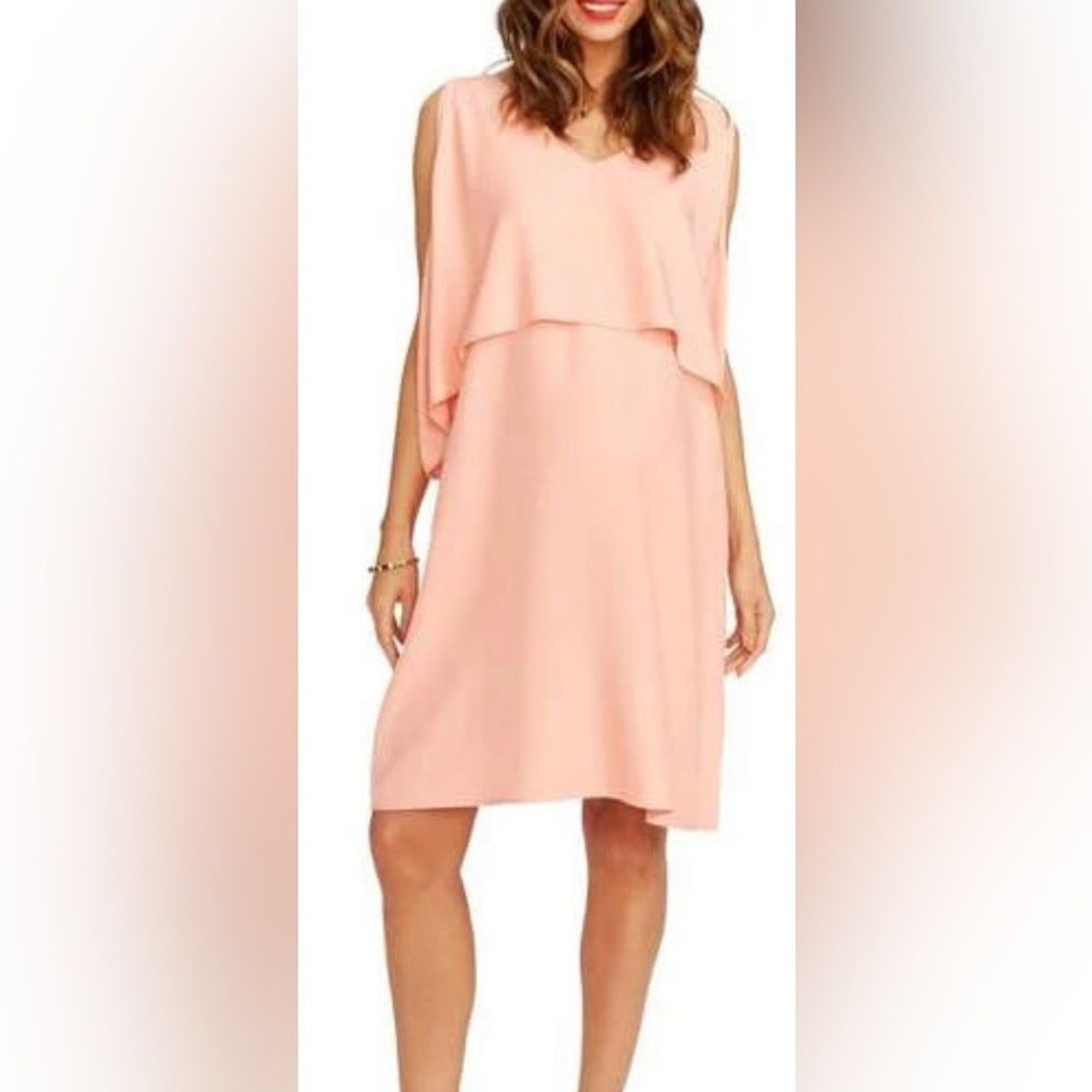 Rosie Pope Women’s XS Janie Peachy Pink Popover Cape Maternity Dress Baby Shower
