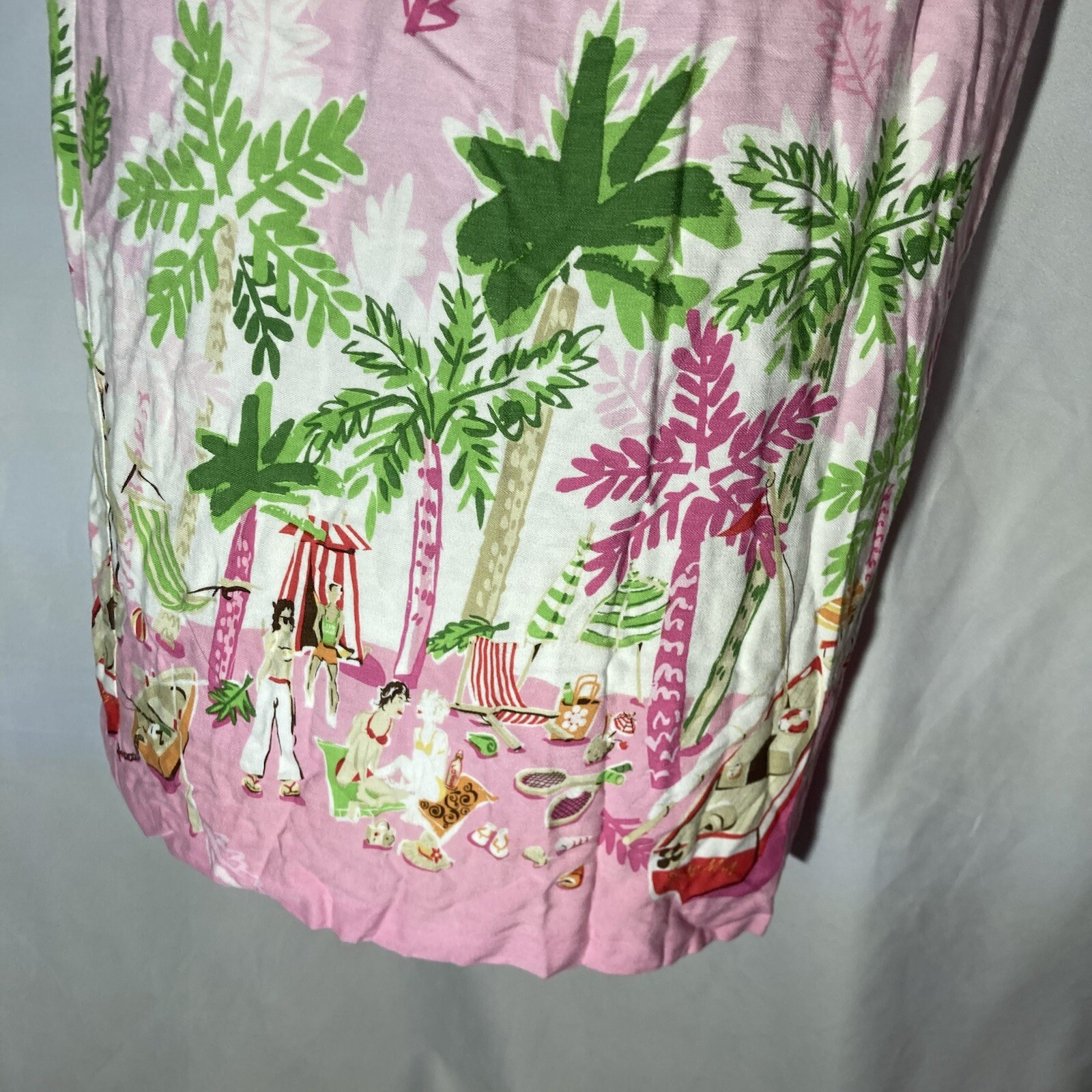 K STUDIO pink multicolor beach scene sleeveless rayon shift dress 8