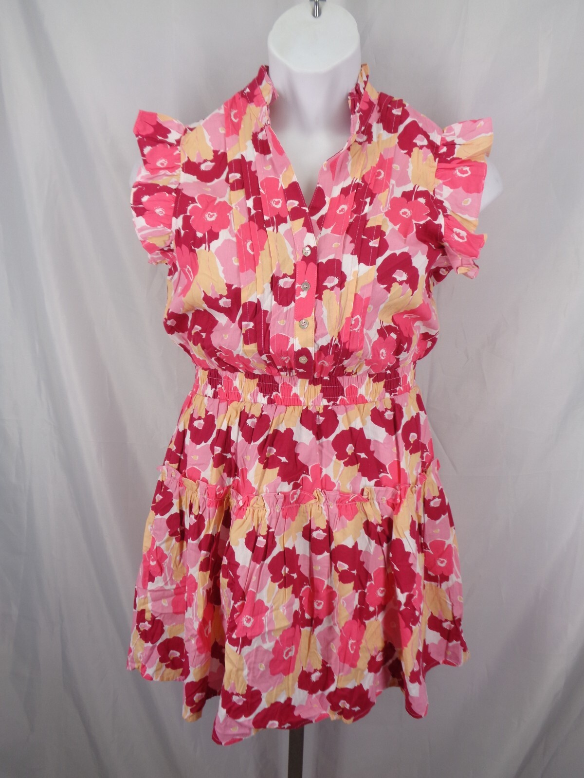 Pinch Pink Floral Ruffle Tiered Mini Dress Size Large New