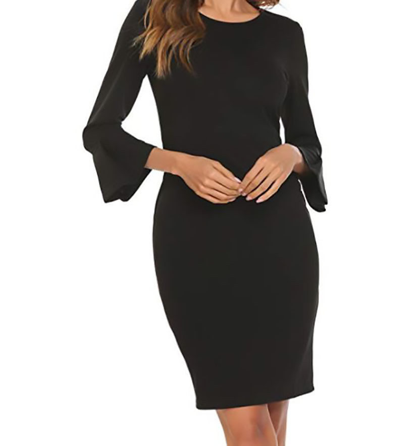 A.B.S Collection Women’s Bell Sleeve Dress, BLACK, XL