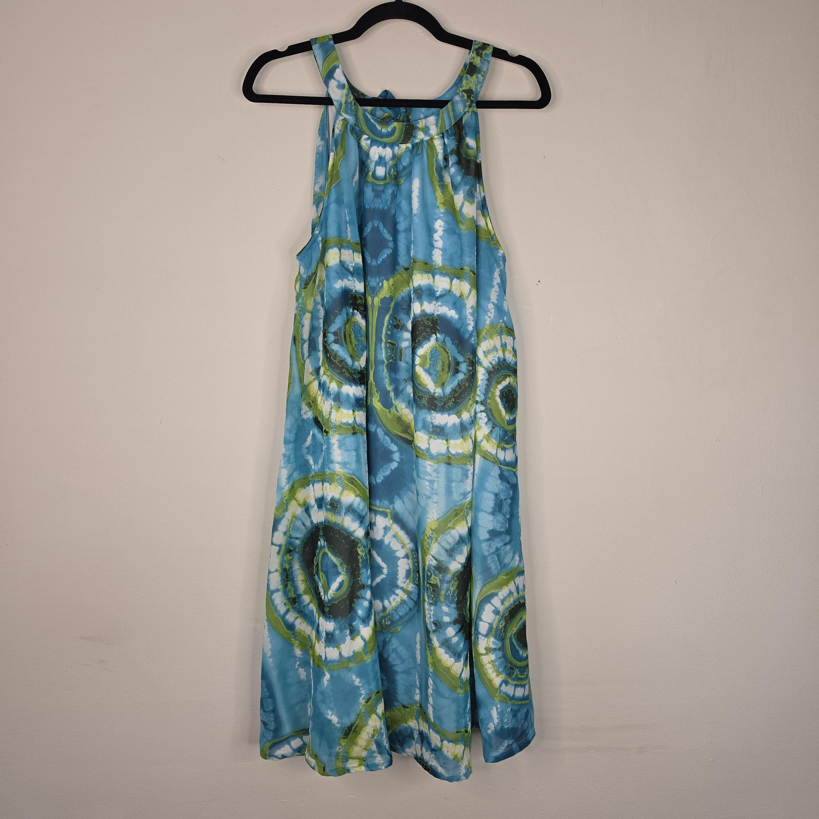 Mlle Gabrielle Dress Womens Plus Size 1X Blue Tie Dye Halter Sundress Boho Beach