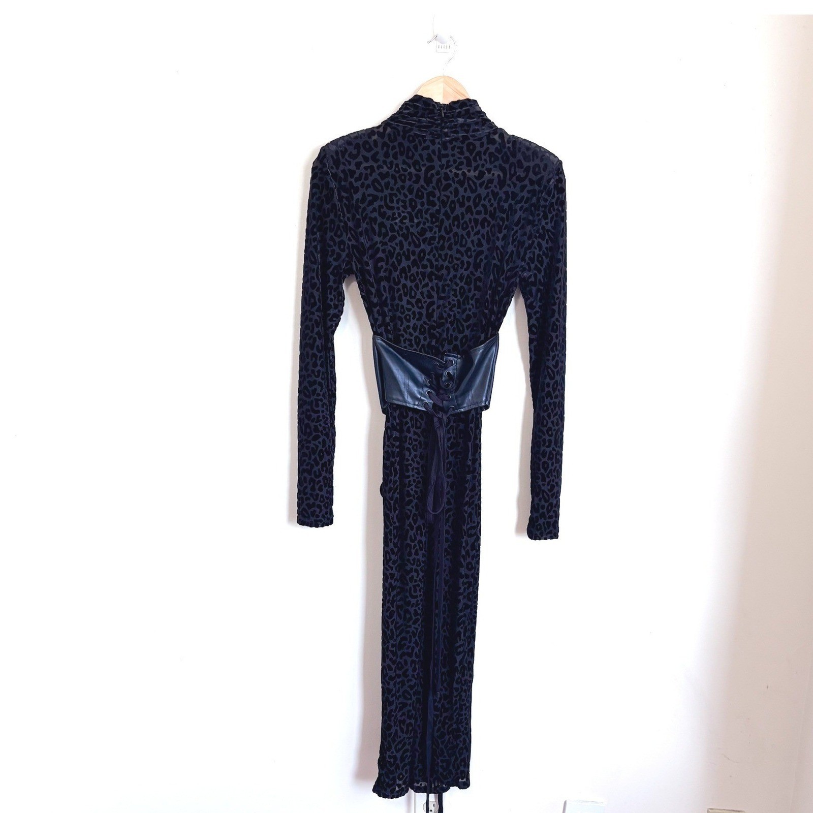 Capsulle Whimsigoth Leopard Corset Dress Medium Black Burnout Velvet Sheer Mesh