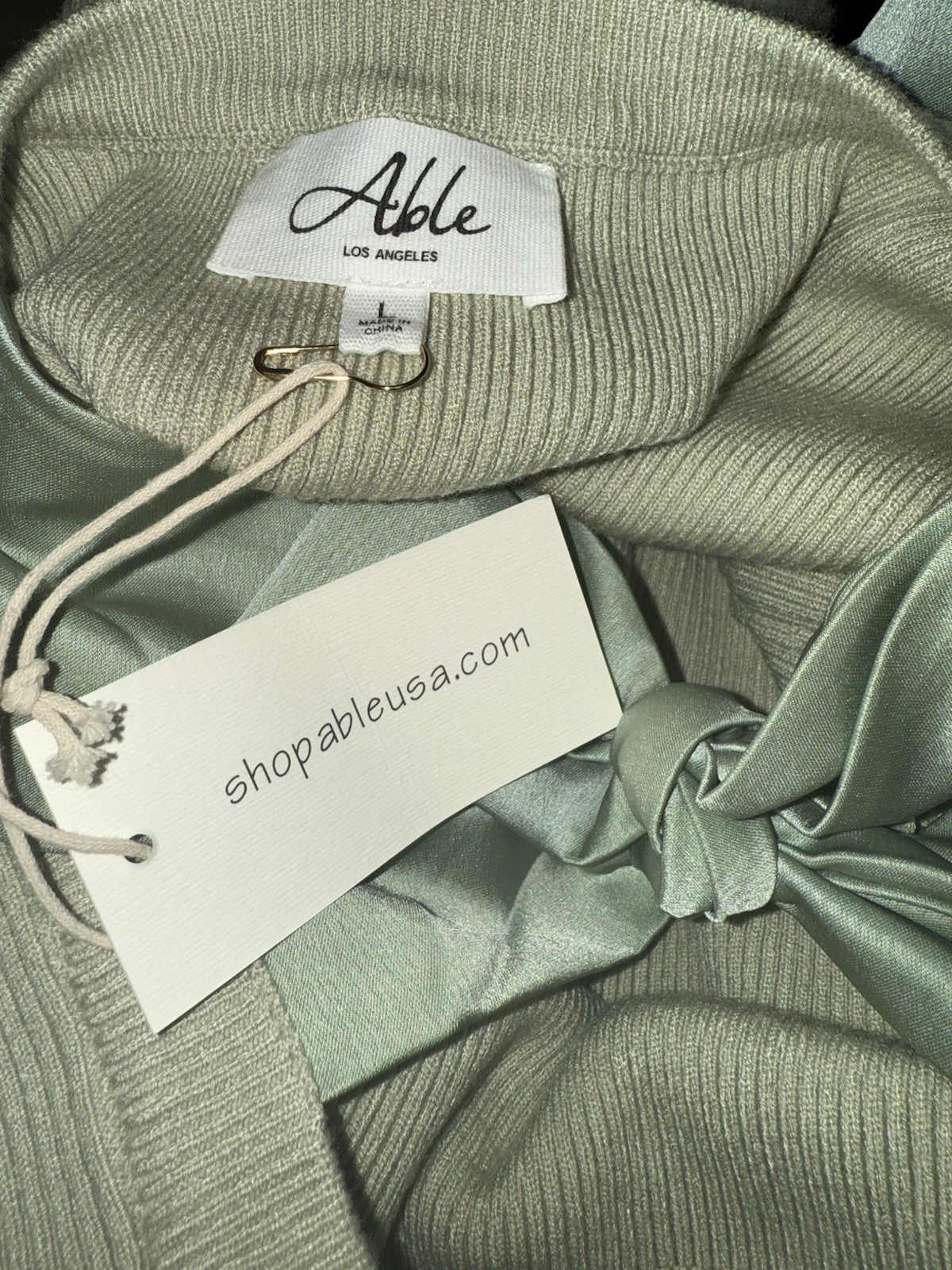 NWT Able USA 2025 Spring Collection Open Bow Back Maxi Dress Sage Green Large L