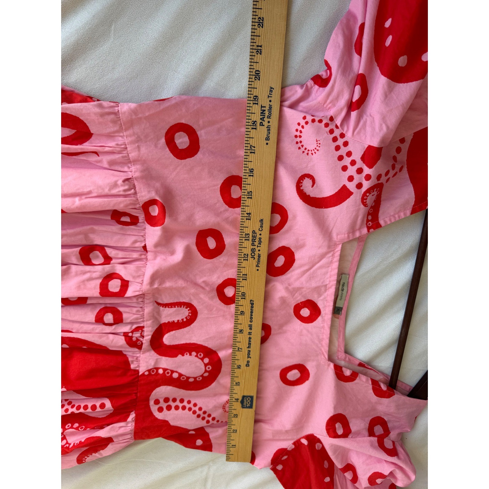 Maude Vivante Pink Red Octopus Molly Cotton Tiered Mini Dress XL Fit Flare Puff