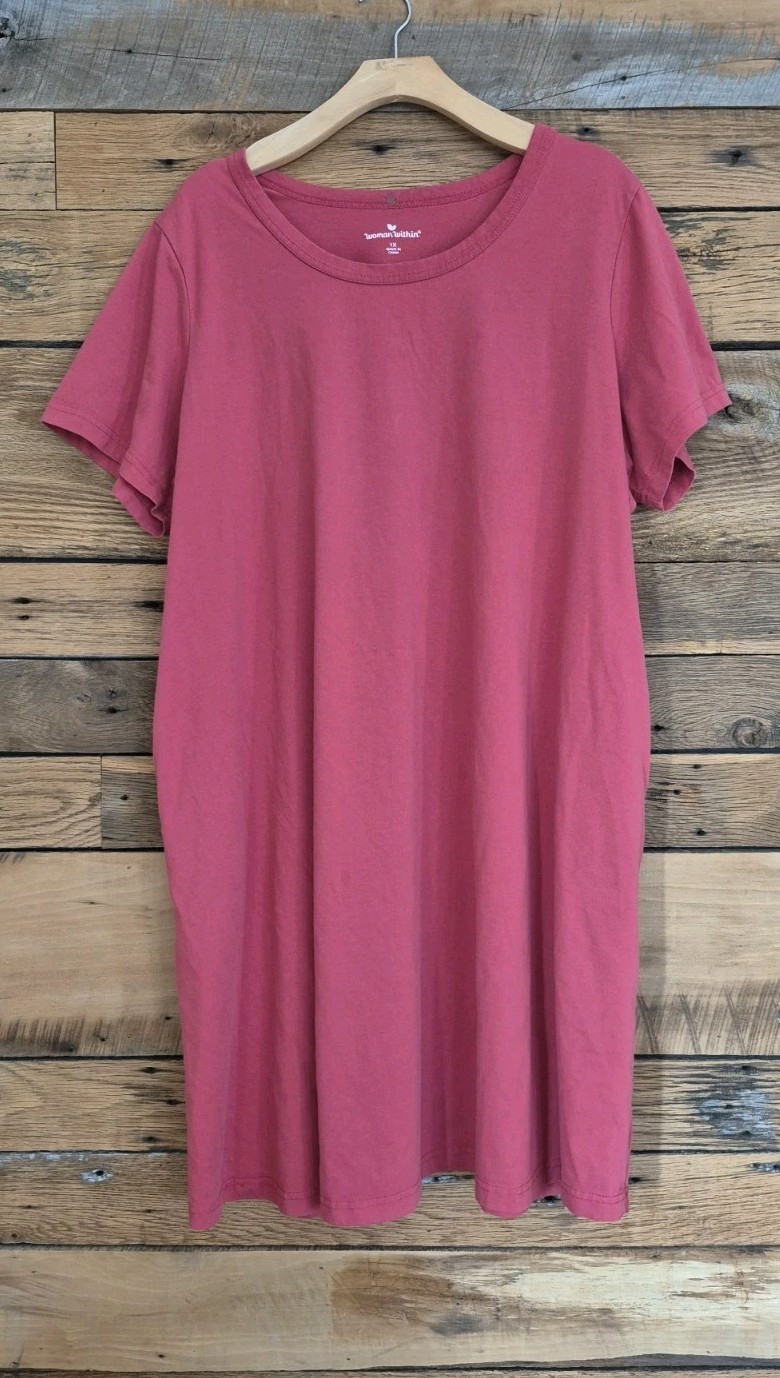 Woman Within Casual Pink Dress Short Sleeve Round Neck Pockets Comfort 1X