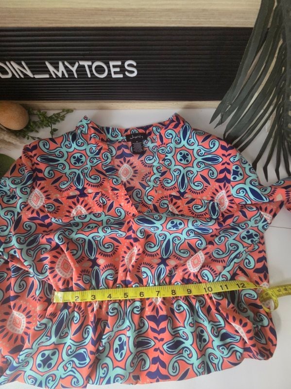 Geometric Paisley Pink/Blue Print 3/4 Sleeve Elastic Waist Midi Summer Dress S